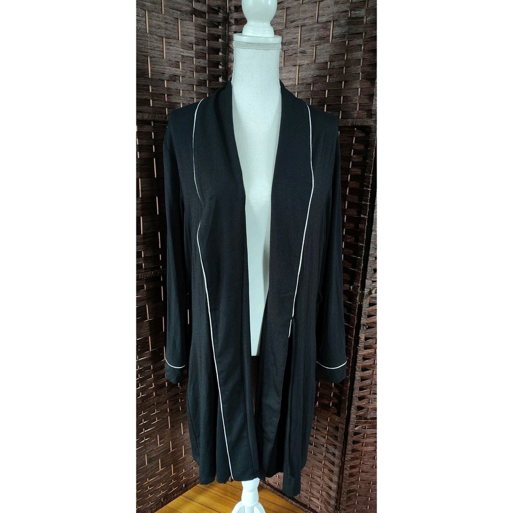 Eberjey Womens Gisele Robe Large Black MISSING TIE Stretch Lounge Tencel